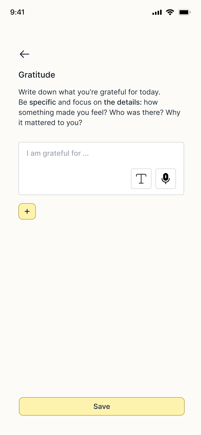 Gratitude input screen